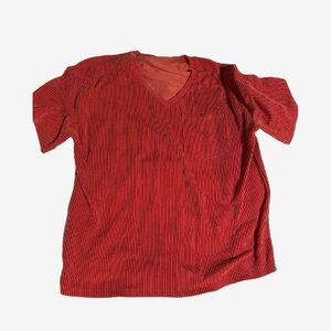 Red, Ribbed, V-Neck T-Shirt